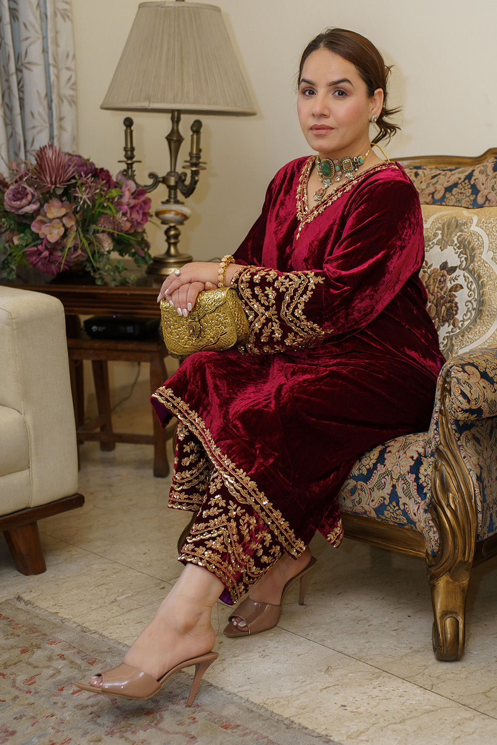 SILK VELVET POCKET KURTA SET