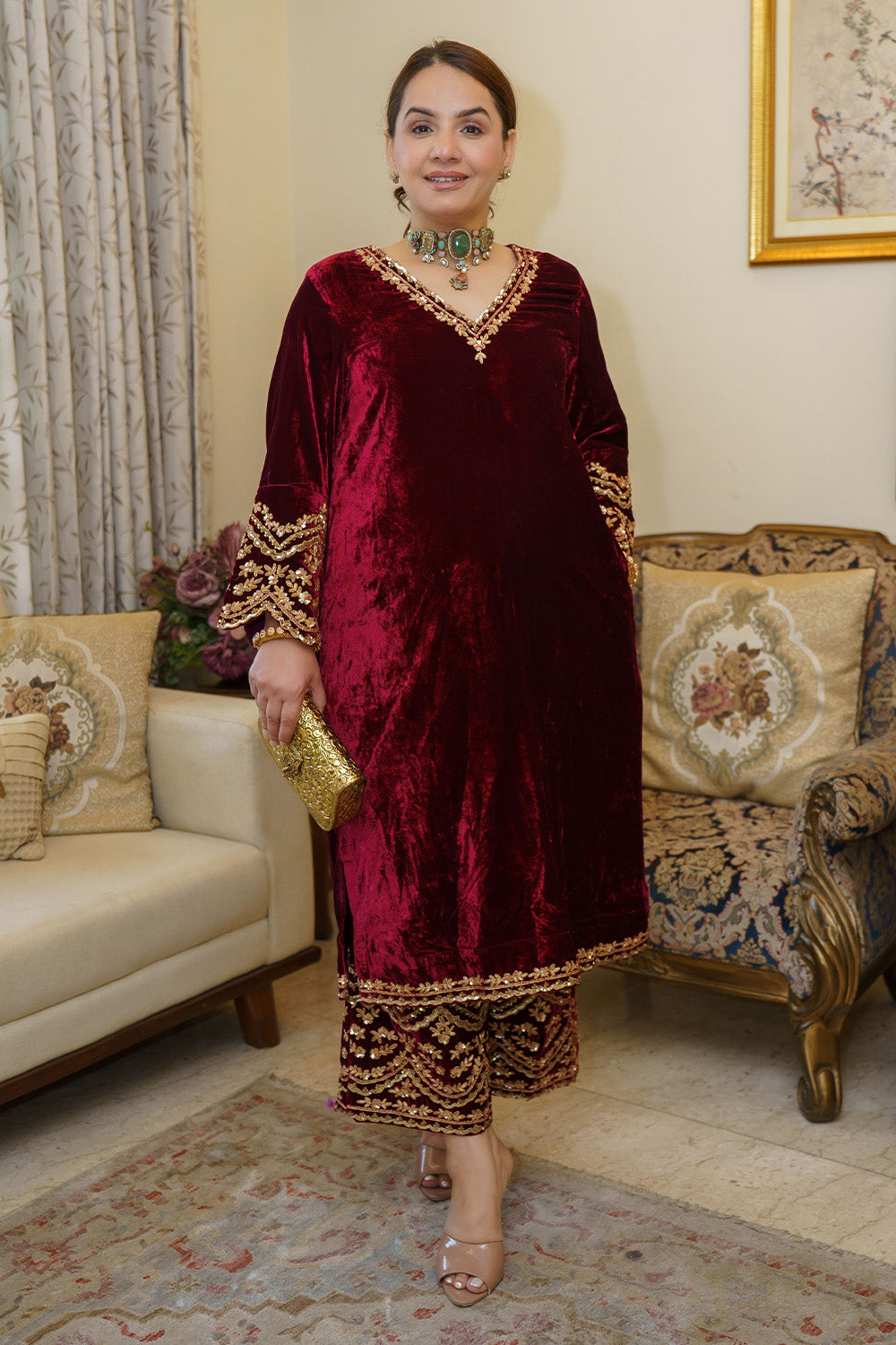 SILK VELVET POCKET KURTA SET