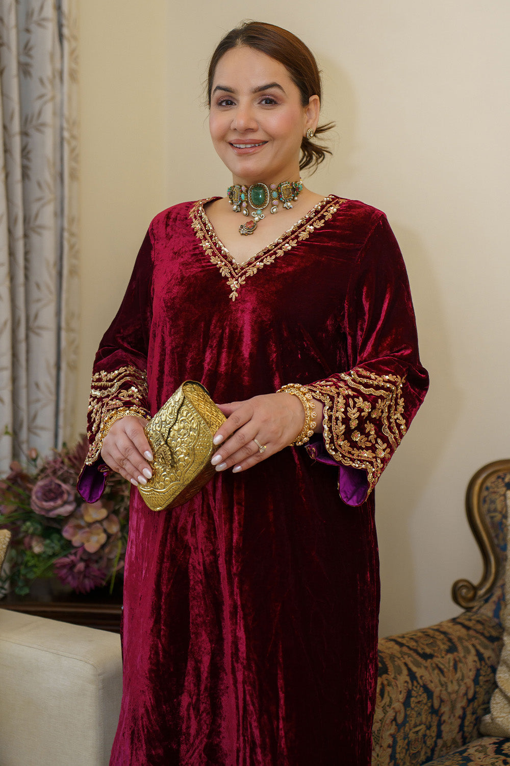 SILK VELVET POCKET KURTA SET