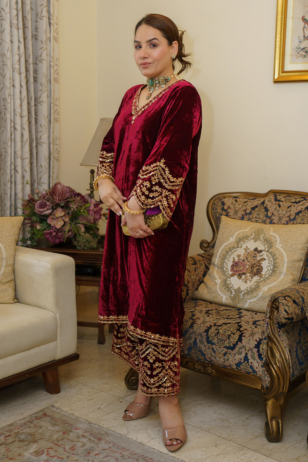 SILK VELVET POCKET KURTA SET