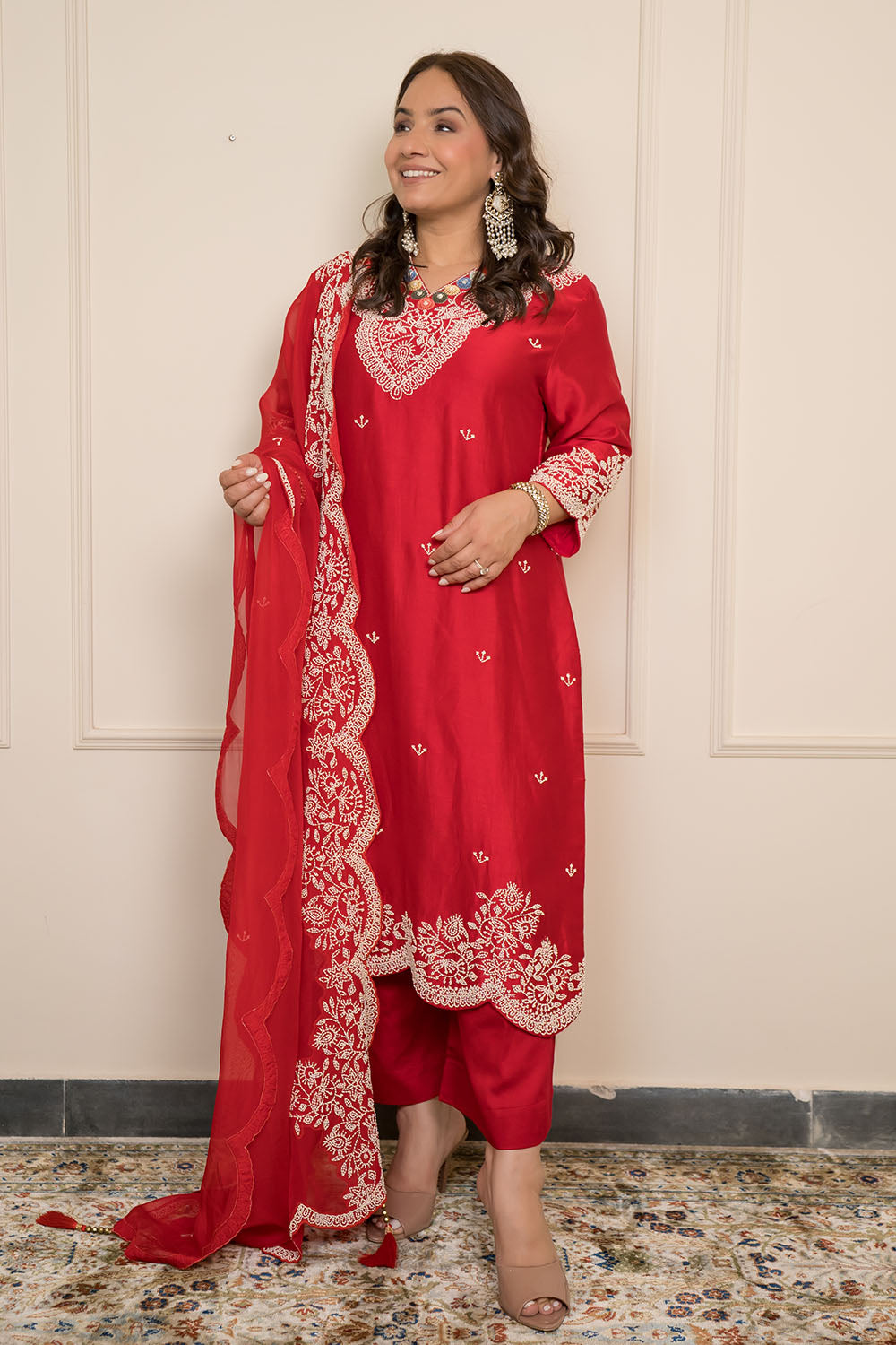 Red Straight Cut With Pants